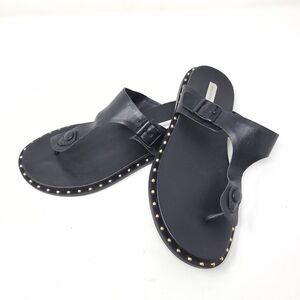 Saks Fifth Avenue Leather Gold Studded Thong Sandals